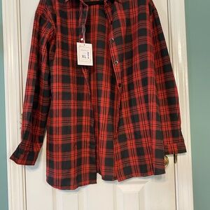 Red and Black Plaid Button-Up Shirt